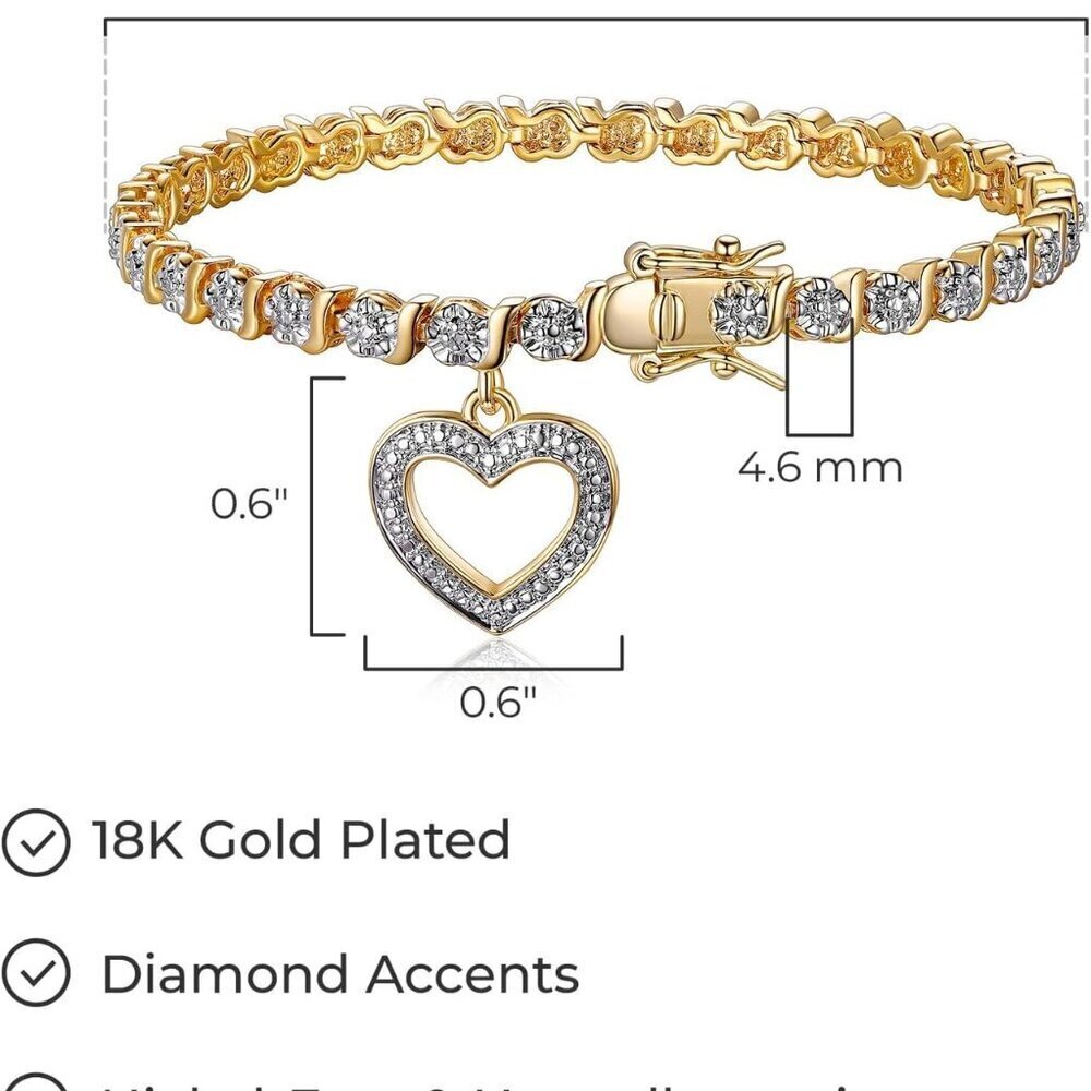 Women’s Tennis Bracelet Gold Plated Diamond Accent S-Link Chain 7.25 Inch - Picture 4 of 7